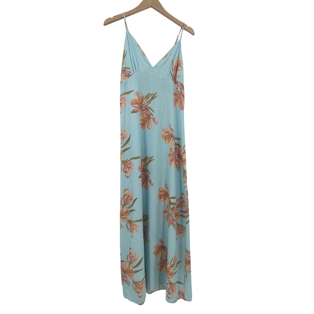 Paper Heart Light Blue Floral Rayon Linen Maxi Dress TP25150H Size L